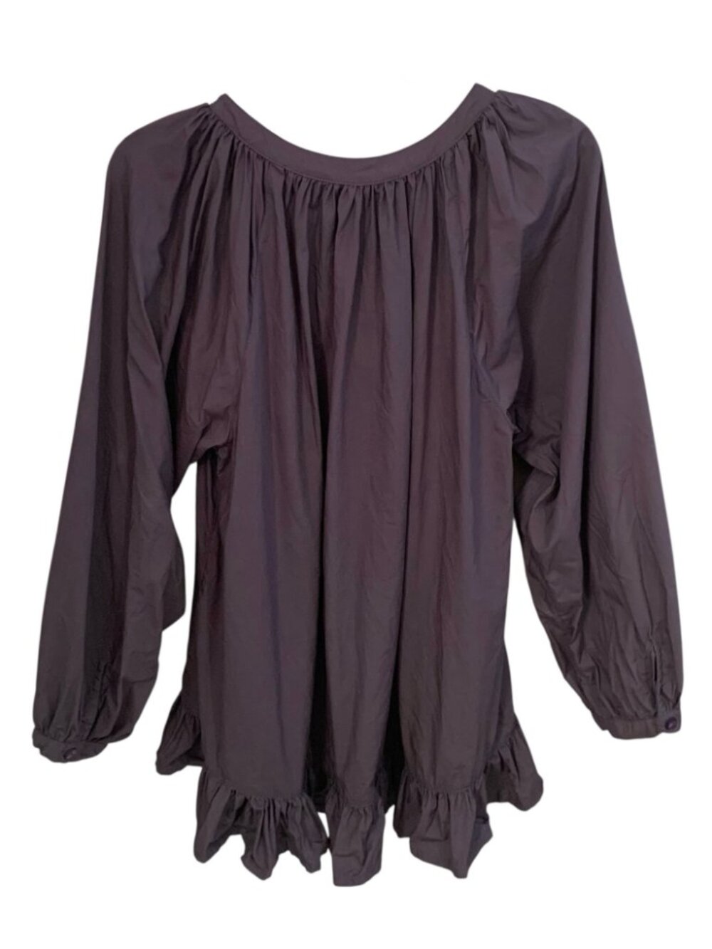 PIYAMA Eggplant Purple Collarless Hi-Low Ruffle Hem Cotton Lounge Top Size Small - Picture 5 of 7